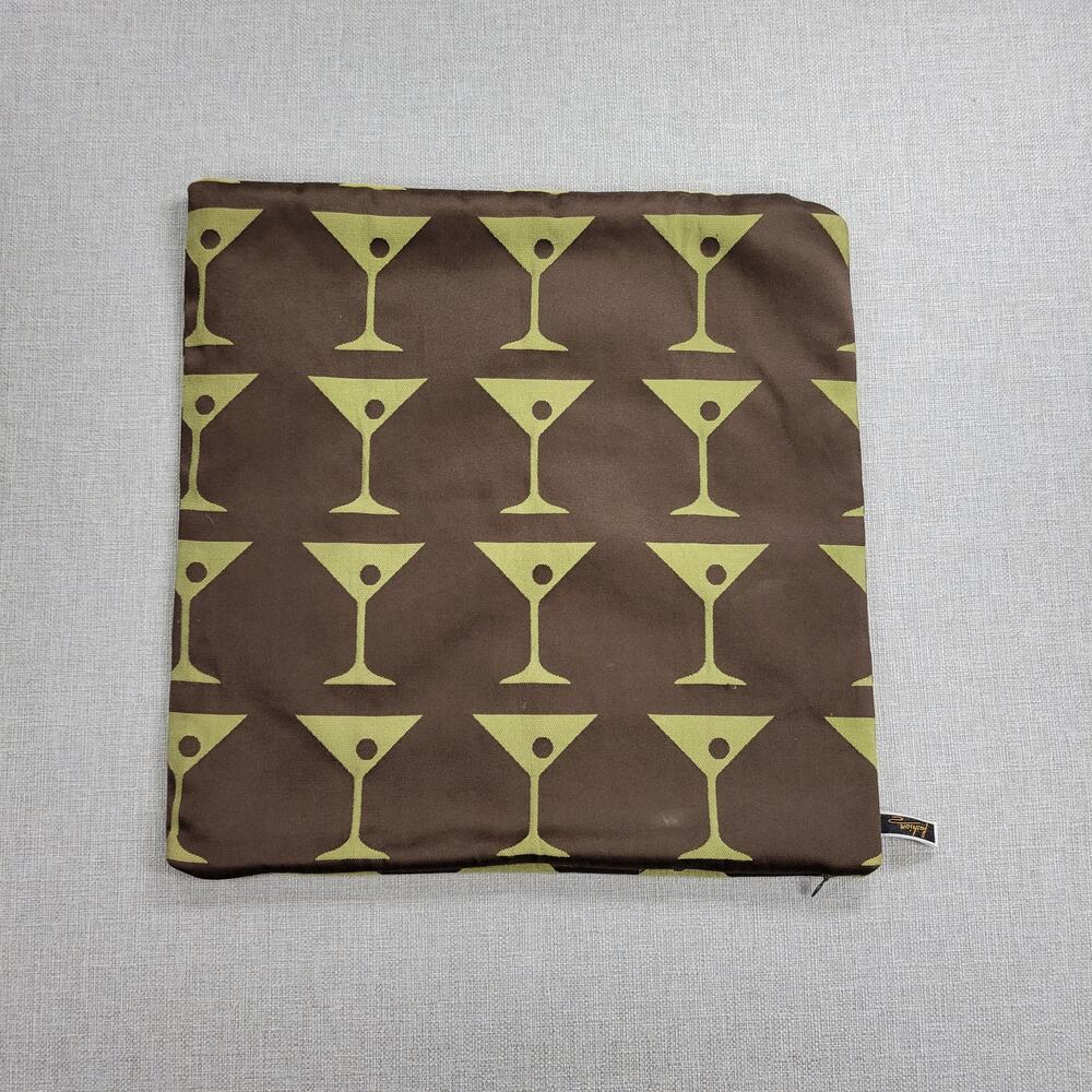 Martini Pillowcase 18" Brown Gold Wine Glass Silk Decorative Accent Pillow Cover